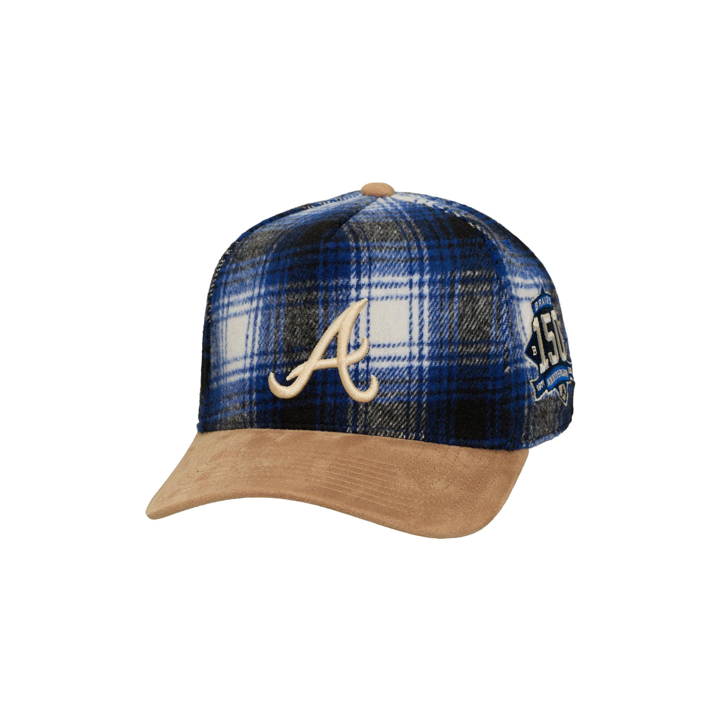 Mitchell & Ness Atlanta Braves Plaid Snapback Hat - Navy - NAVY